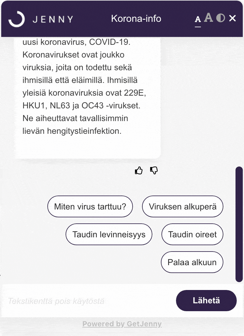 Corona-Info chatbot by GetJenny