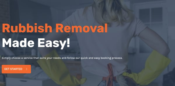 Happy Helper uses the image of a person ready to clean to show their promise of waste removal made easy. 