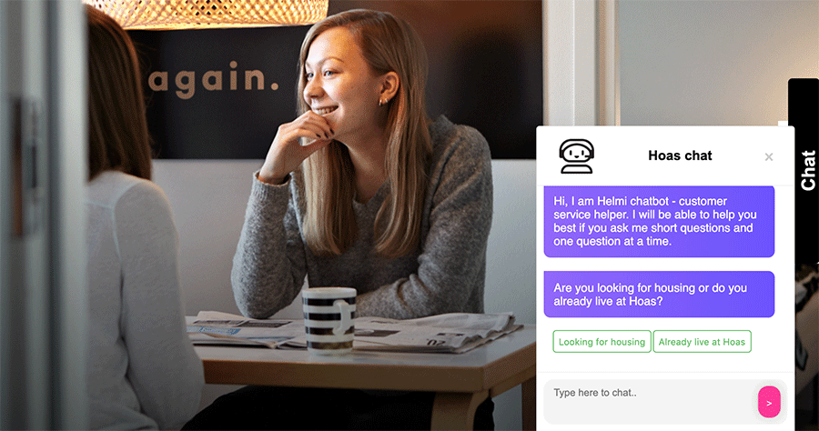 HOAS Helmi chatbot - JennyBot in action 