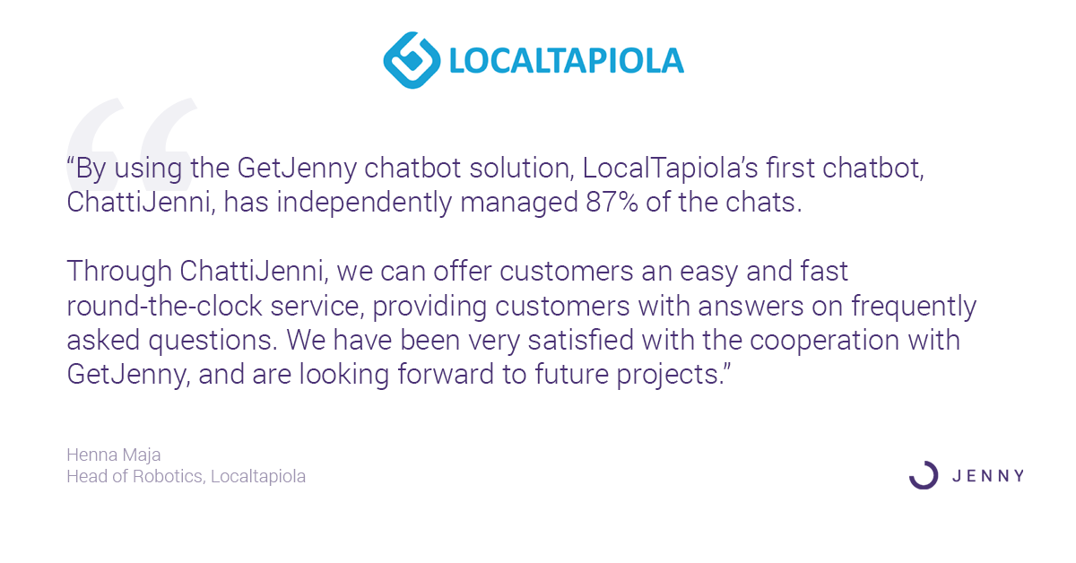 Localtapiola handles 87 percent of chats round the clock using GetJenny Chatbots - Henna Maja Head of Robotics - Customer Service Chatbots in Insurance